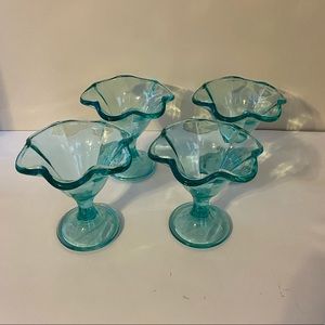 Aqua Blue Ice Cream Sundae glasses - Set of 4